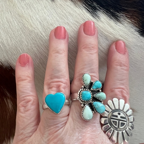 ❤️ Kingman Turquoise Robins Egg Blue Heart Shaped Navajo Style 925 Ring Sz 6.75 - Picture 4 of 16
